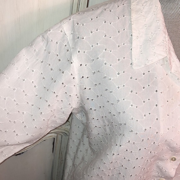 Se Fabrique Au Jason White Eyelet Long Sleeve Button Down Size Medium - Picture 6 of 10